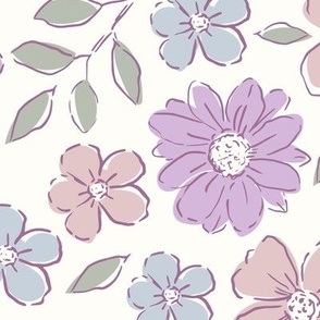 (Large) spring, sketchy boho floral, purples, violet 