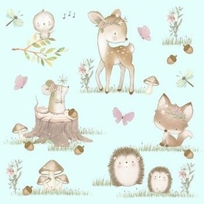 Watercolor Woodland Animals Baby Nursery Blue Small 