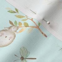 Watercolor Woodland Animals Baby Nursery Blue Rotated 
