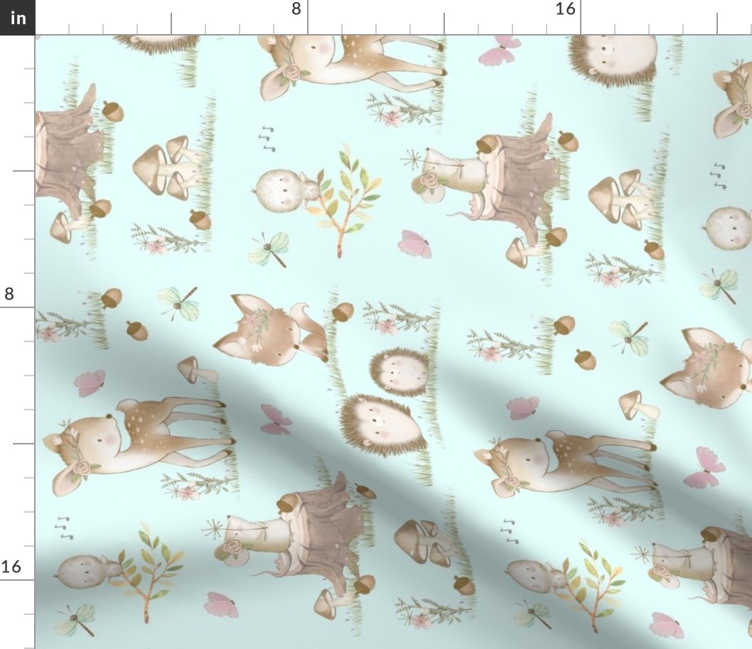 Watercolor Woodland Animals Baby Nursery Blue Rotated 