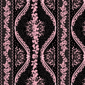 Bygone Times Eucalyptus Dandelion Panel Floral, Rose Pink on Black, Medium Scale