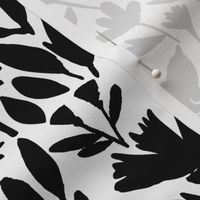  jumbo // Flying Birds and Flowers with Black and White Botanicals // 24” 