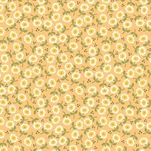Whimsical Sunshine Yellow and Orange Blossoms and Berries: Charming Small Floral Pattern for Spring Fashion and Home Décor