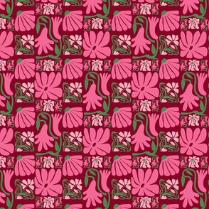 Pink Flower Tiles No.2 Burgundy - Small Scale