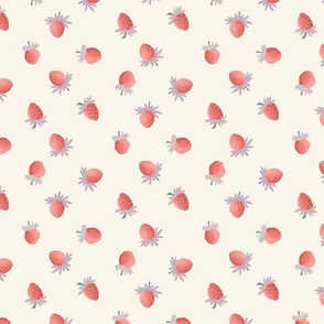 M - Scattered strawberries on a creamy white background