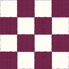 2" Textured Checkerboard Blender - Berry Purple and Cream - Large Scale - Traditional Checker Pattern with Organic Edges and Linen Texture