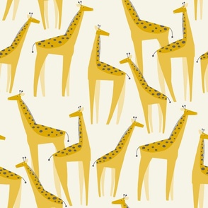 Giraffes on the Savanna - Safari - Mustard Yellow