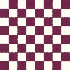 1" Textured Checkerboard Blender - Berry Purple and Cream - Small Scale - Traditional Checker Pattern with Organic Edges and Linen Texture