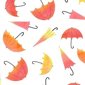 Red and yellow umbrellas  on white watercolor nursery pattern