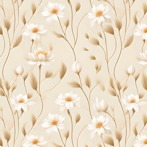 Beige daisy floral pattern folky