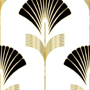 Art Deco Fan Flowers with Faux Metallic Gold on White