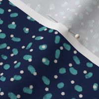 Seeds of Mountain Bluebells - Teal and Cream on Navy Blue - Small