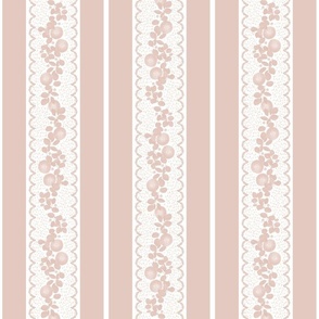 Bygone Days Stripe Eucalyptus Dandelion Vine Scalloped Edge Panel, Rose Gold on White