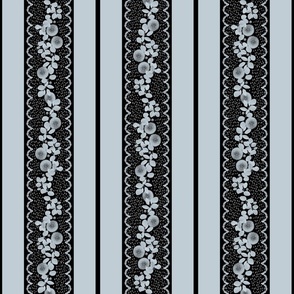 Bygone Days Stripe Eucalyptus Dandelion Vine Scalloped Edge Panel,  Blue Gray Black Grey