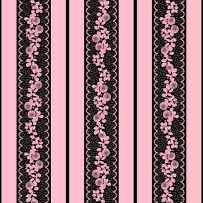 Bygone Days Stripe Eucalyptus Dandelion Vine Scalloped Edge Panel, Rose Pink Black