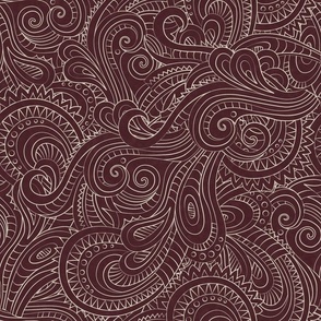 Abstract Folk Swirls in Ivory and Dark Burgundy - Coordinate - Optimized for Metallic Wallpaper