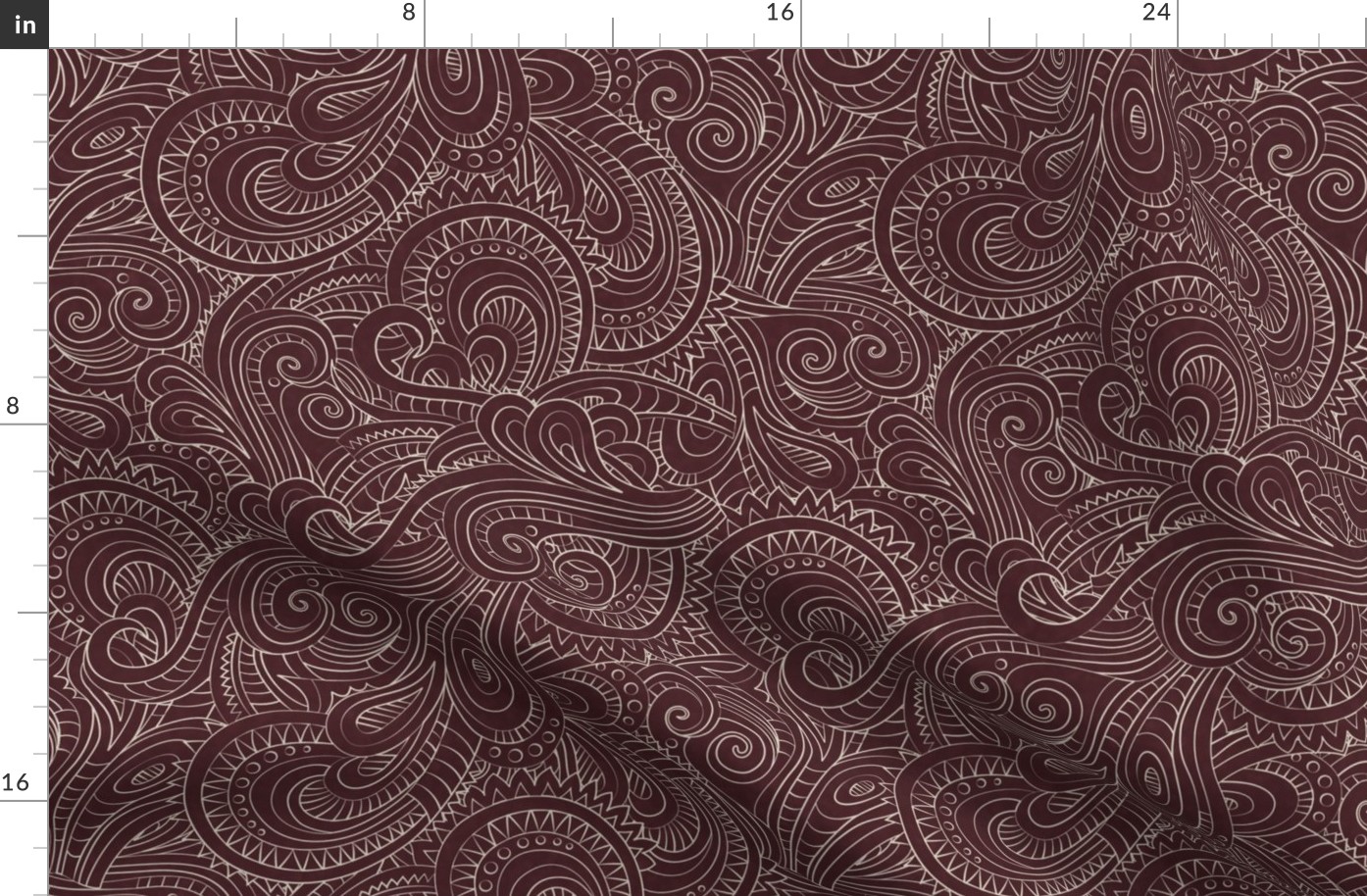Abstract Folk Swirls in Ivory and Dark Burgundy - Coordinate - Optimized for Metallic Wallpaper