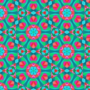 Vivid geeen and pink geometric abstract flowers 