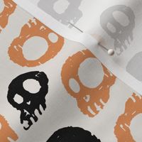 damask cute skulls  monochrome charcoal black, retro orange and cream_small scale