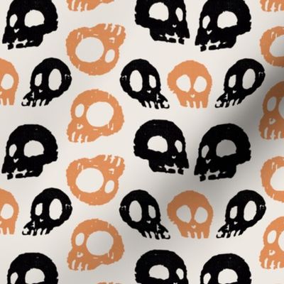 damask cute skulls  monochrome charcoal black, retro orange and cream_small scale