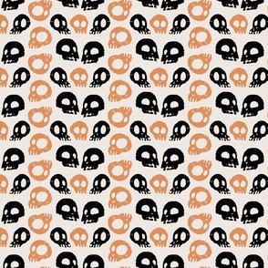 damask cute skulls  monochrome charcoal black, retro orange and cream_small scale