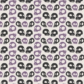 damask cute skulls  monochrome charcoal black, retro purple and off white_small scale