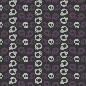 damask cute skulls  monochrome charcoal black, retro purple and grey_small scale