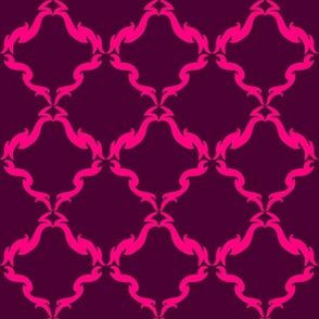 Simple damask, small scale, hot pink and wine