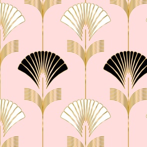 Art Deco Fan Flowers with Faux Metallic Gold on Light Pink - Small