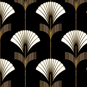 Art Deco Fan Flowers with Faux Metallic Gold and White on Black - Small