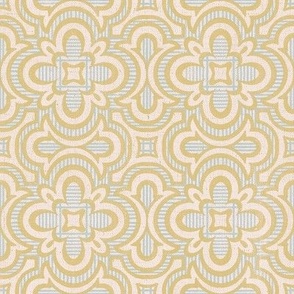 Linen Stamped Clover Geometric - Small Blue and Yellow