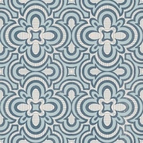 Linen Stamped Clover Geometric - Bold Blue