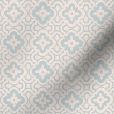 Linen Stamped Clover Geometric - Soft Blue