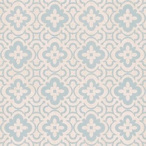 Linen Stamped Clover Geometric - Soft Blue