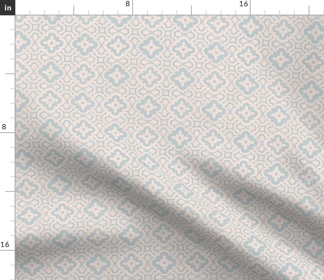 Linen Stamped Clover Geometric - Soft Blue