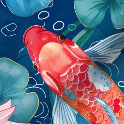Jumbo Serene Koi Pond - Watercolor Fabric Design