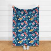 Jumbo Serene Koi Pond - Watercolor Fabric Design