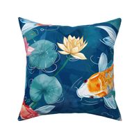 Jumbo Serene Koi Pond - Watercolor Fabric Design