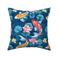 Serene Koi Pond - Watercolor Fabric Design