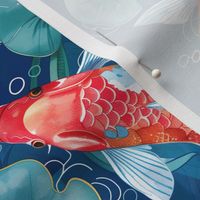 Serene Koi Pond - Watercolor Fabric Design