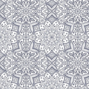 Mandala drawing lineart blue on white