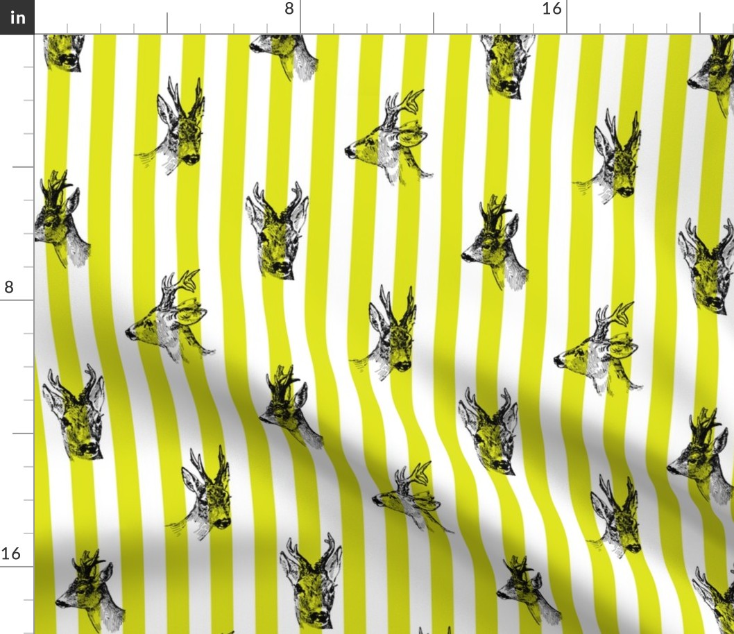 Vintage Deer Fabric Green Stripes