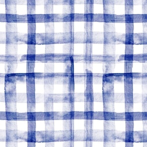 12" Watercolor plaid in navy and pale blue