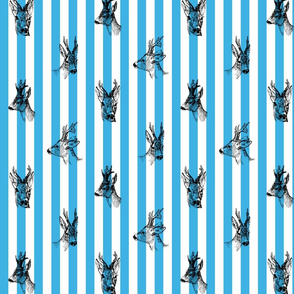 Vintage Deer Fabric Blue Stripes