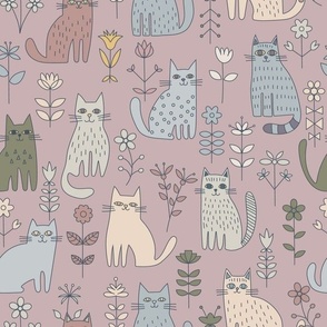 Sketchy Cats Blush Pink