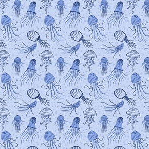 Jellyfish Underwater World Monochrome Blue - Medium Scale