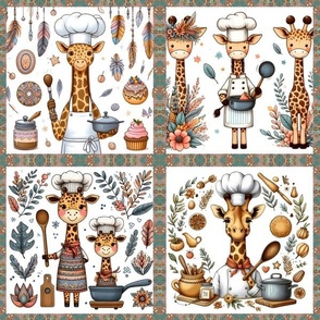 GIRAFFE CHEF CHECKERBOARD FLWRHT