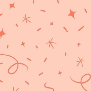 Bright and fun hand-drawn confetti and stars in coral pink