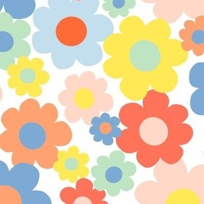 Retro Blooms - 1970s Style Flower Power white