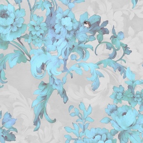 Teal Botanical Filigree and Ladybird XL modern brights aqua blue grey white